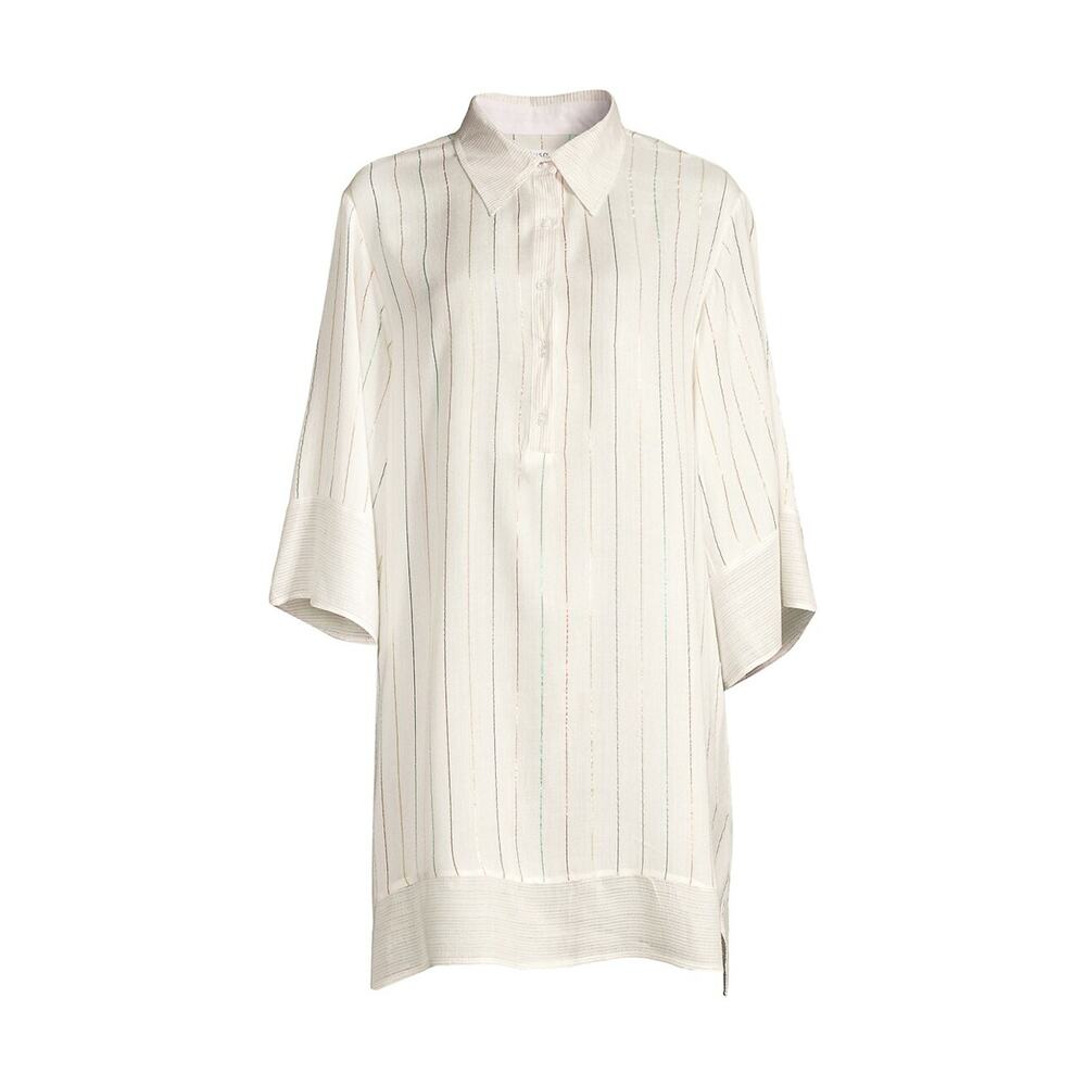 Pitusa 'Metallic' White Striped Mini Shirt Dress Size XL - NWT
